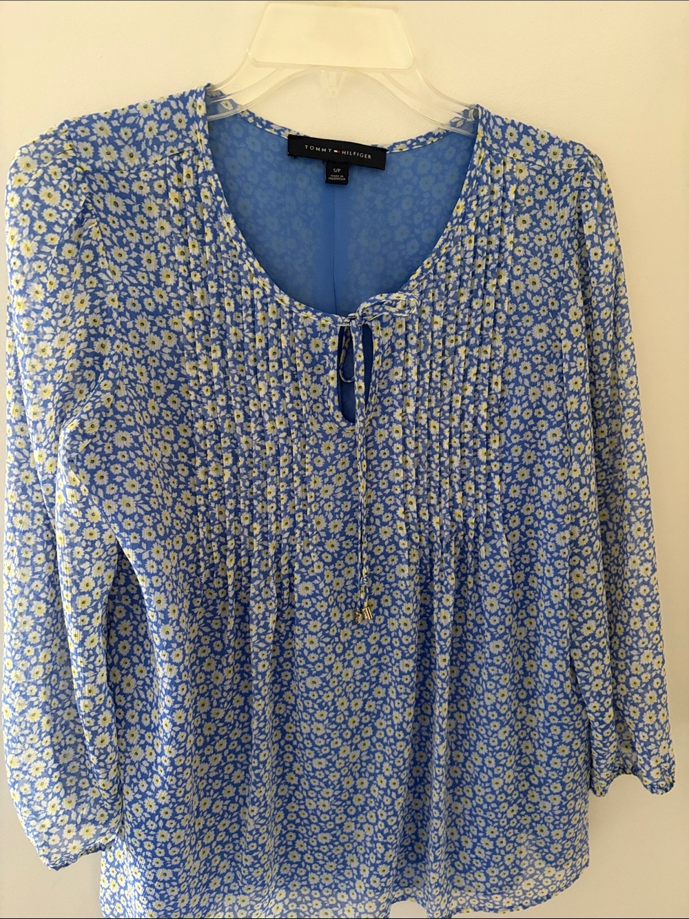 Tommy Hilfiger Blue Floral Peasant Tie-Neck Tunic